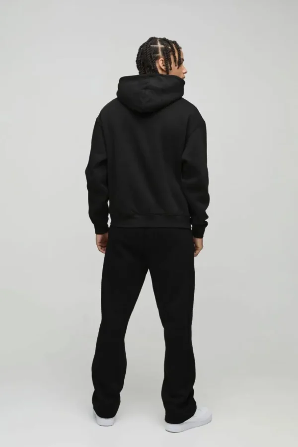 boohooMAN Oversized Boxy Zip Through Embroidered Gothic Cross Hoodie | Hoodies & Sweats