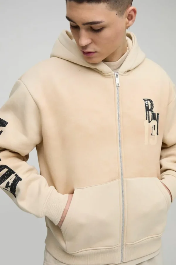 boohooMAN Oversized Boxy Zip Through Spray Wash Official Moto Hoodie | Hoodies & Sweats