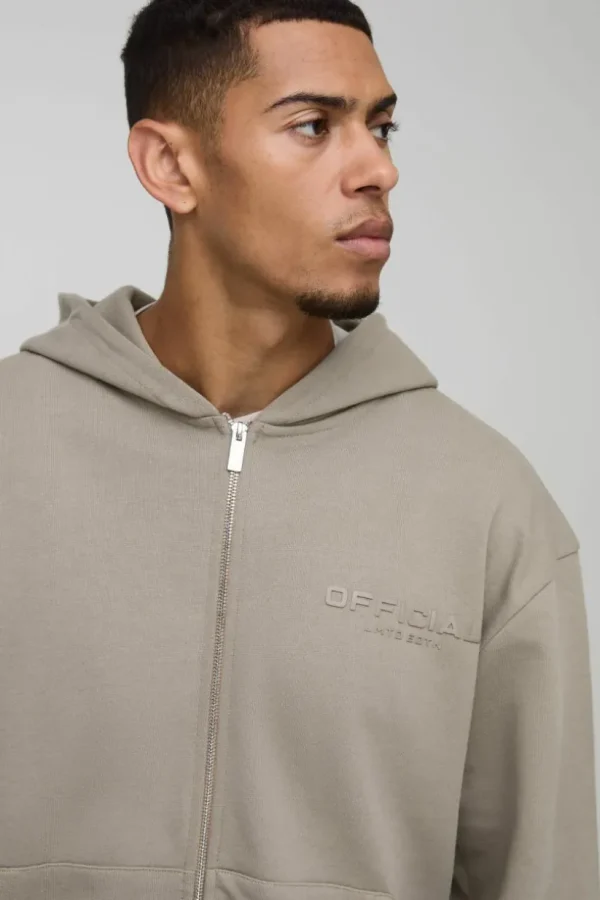 boohooMAN Oversized Boxy Zip Through Heavyweight Hooded Tracksuit | Tracksuits