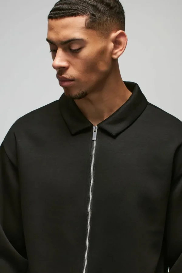 boohooMAN Oversized Boxy Zip Through Scuba Shirt | Shirts | Going Out Shirts