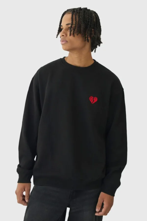 boohooMAN Oversized Broken Heart Sweatshirt | Hoodies & Sweats