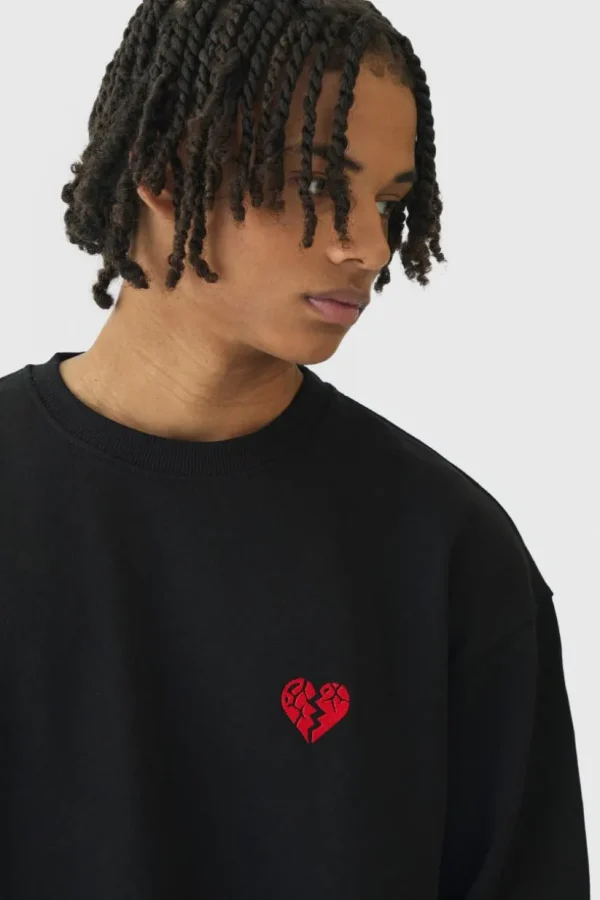 boohooMAN Oversized Broken Heart Sweatshirt | Hoodies & Sweats