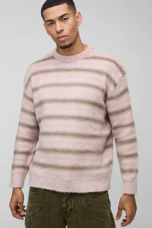 boohooMAN Oversized Brushed Crew Neck Knitted Jumper | Knitwear | Going Out Knitwear