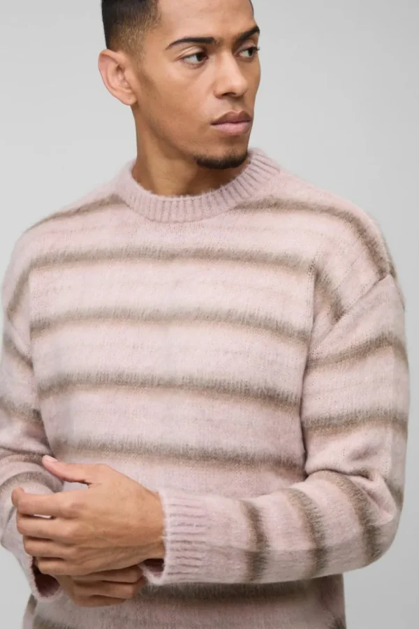 boohooMAN Oversized Brushed Crew Neck Knitted Jumper | Knitwear | Going Out Knitwear