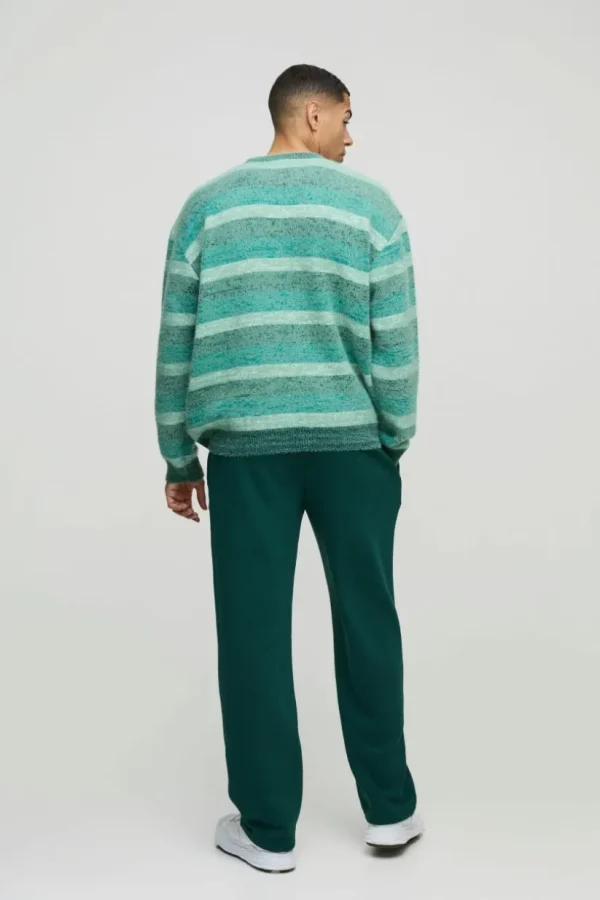 boohooMAN Oversized Brushed Stripe Knitted Jumper | Knitwear | Going Out Knitwear