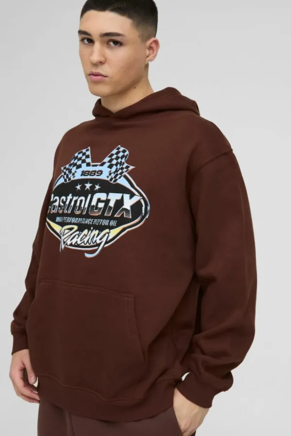 boohooMAN Oversized Castrol Racing License Print Hoodie | Hoodies & Sweats