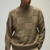 boohooMAN Oversized Check Funnel Neck Knitted Jumper | Knitwear | Going Out Knitwear