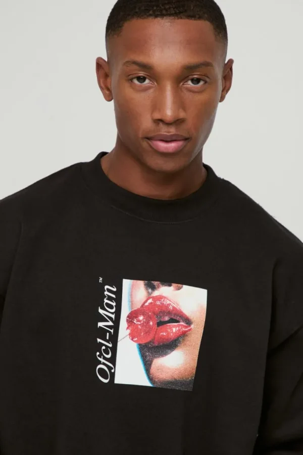 boohooMAN Oversized Cherry Lips Box Graphic Sweatshirt | Hoodies & Sweats