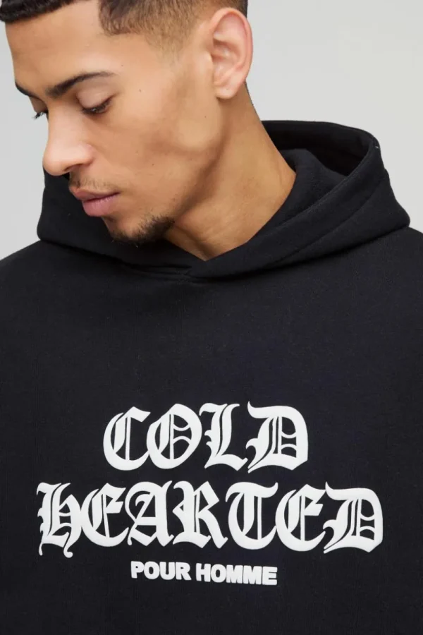 boohooMAN Oversized Cold Hearted Puff Print Hoodie | Hoodies & Sweats