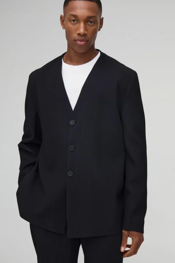 boohooMAN Oversized Collarless Pleated Blazer | Coats & Jackets | Suits & Tailoring