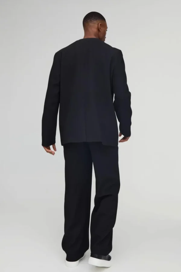 boohooMAN Oversized Collarless Pleated Blazer | Coats & Jackets | Suits & Tailoring