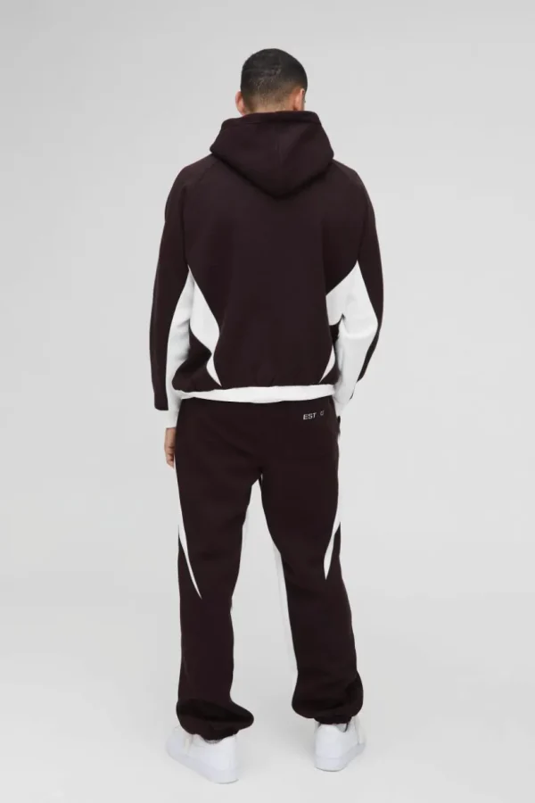 boohooMAN Oversized Colour Block Official Embroidered Zip Through Tracksuit | Tracksuits