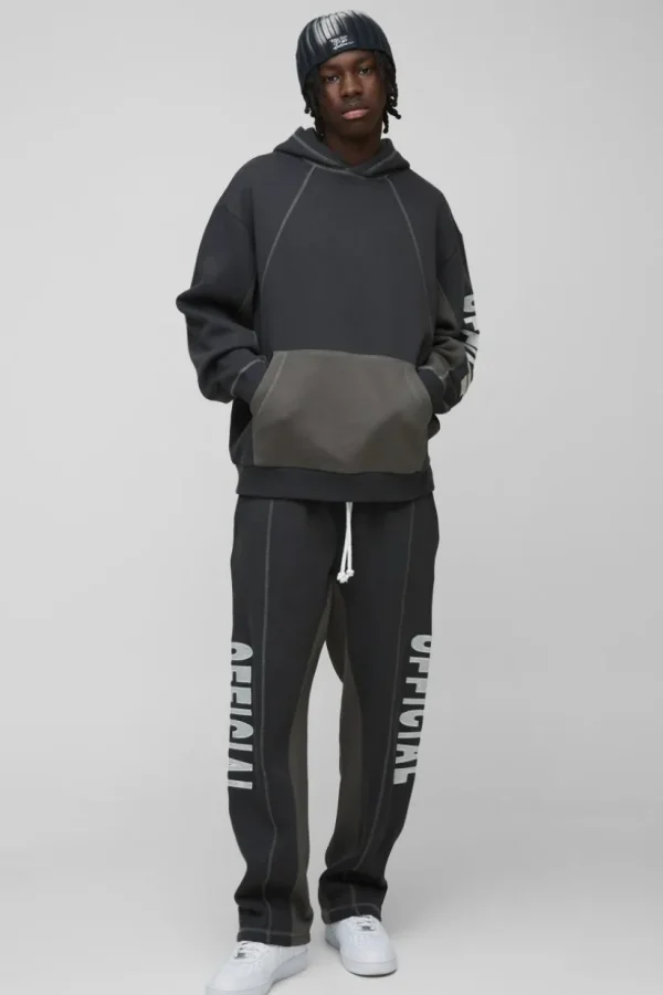 boohooMAN Oversized Contrast Stitch Colour Block Official Embroidered Tracksuit | Tracksuits