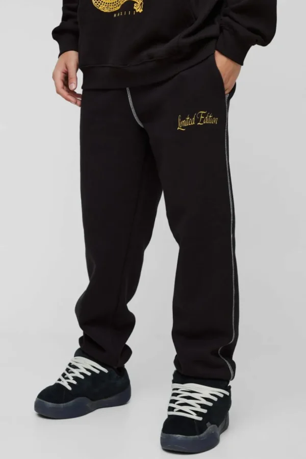 boohooMAN Oversized Contrast Stitch Star Cuffed Jogger | Joggers