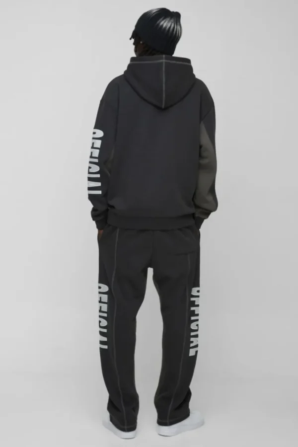 boohooMAN Oversized Contrast Stitch Colour Block Official Embroidered Tracksuit | Tracksuits