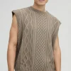 boohooMAN Oversized Crew Neck Cable Knitted Vest | Knitwear | Going Out Knitwear