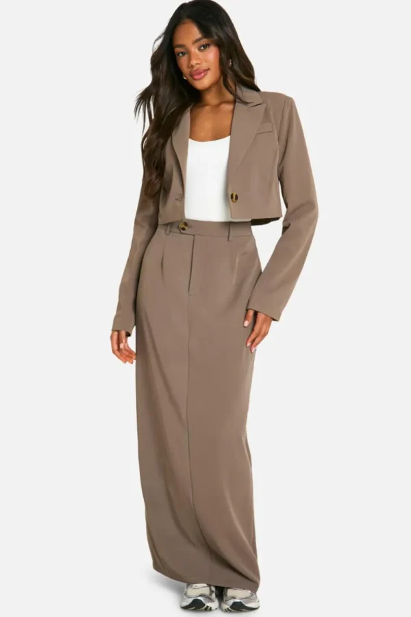 boohoo Oversized Cropped Boxy Tailored Blazer, Longline Waistcoat & Maxi Skirt Co-ord | Women Shirts | Foundation