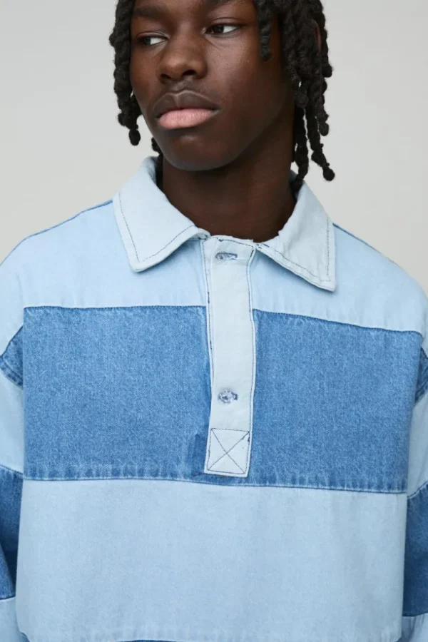 boohooMAN Oversized Denim Rugby Shirt | Shirts | Going Out Shirts