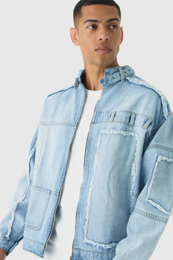 boohooMAN Oversized Dirty Wash Carpenter Denim Biker Jacket | Man | Sets & Coords