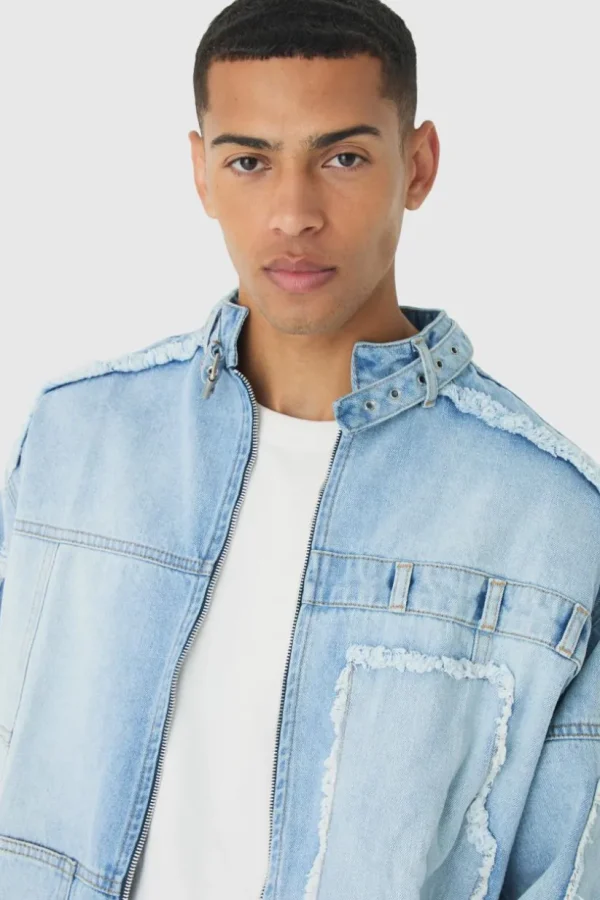 boohooMAN Oversized Dirty Wash Carpenter Denim Biker Jacket | Man | Sets & Coords