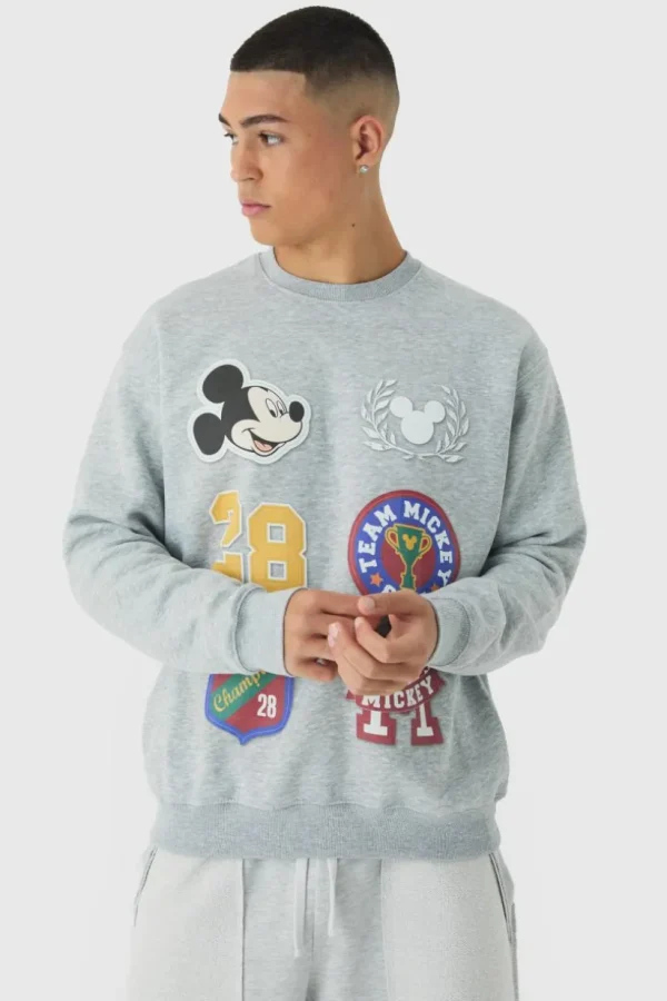 boohooMAN Oversized Disney Mickey Mouse Varsity License Print Sweatshirt | Hoodies & Sweats