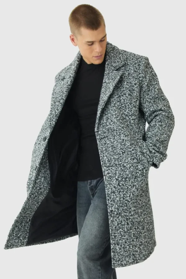 boohooMAN Oversized Double Breasted Boucle Overcoat In | Man | Coats & Jackets