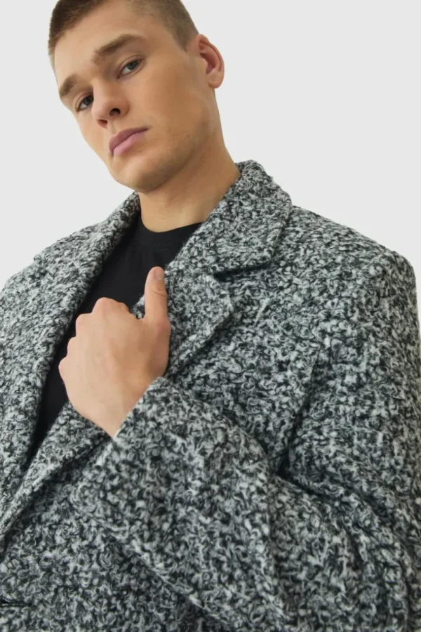 boohooMAN Oversized Double Breasted Boucle Overcoat In | Man | Coats & Jackets