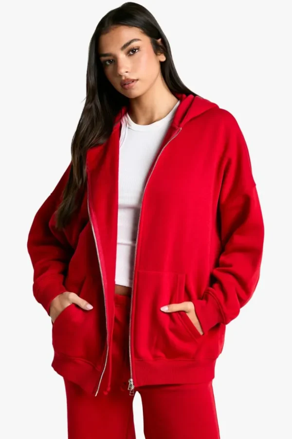 boohoo Oversized Double Zip Through Hoodie | Women Shirts | Foundation