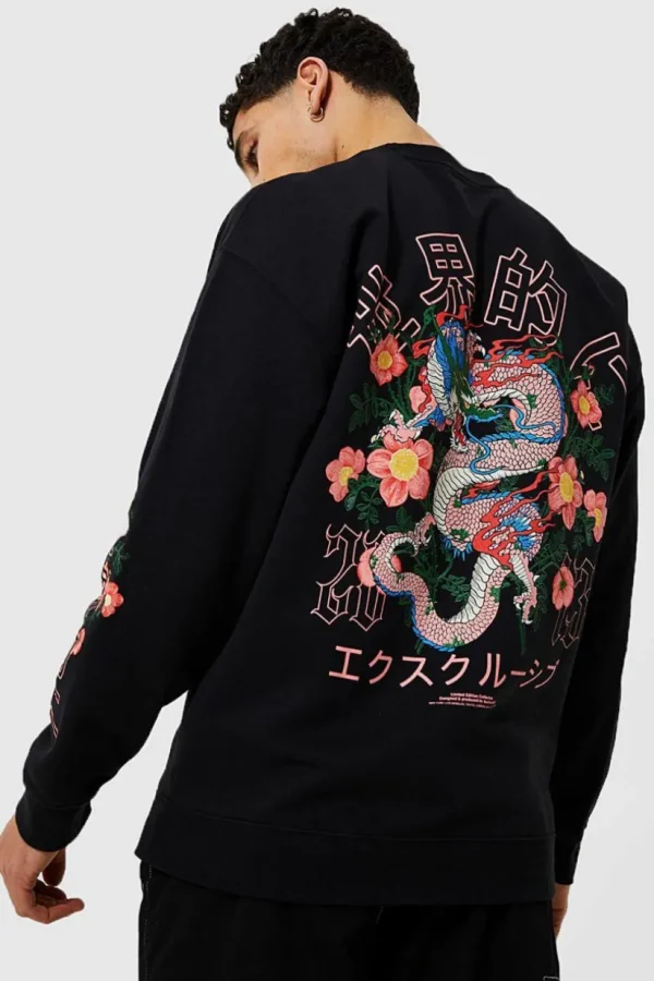 boohooMAN Oversized Dragon Floral Graphic Sweatshirt | Hoodies & Sweats