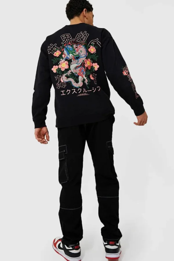 boohooMAN Oversized Dragon Floral Graphic Sweatshirt | Hoodies & Sweats