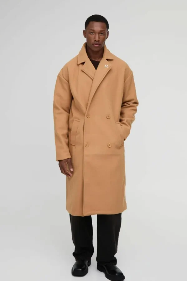 boohooMAN Oversized Drop Shoulder Double Breasted Overcoat In | Man | Coats & Jackets