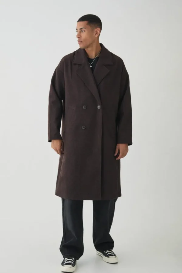 boohooMAN Oversized Drop Shoulder Herringbone Overcoat In | Man | Coats & Jackets