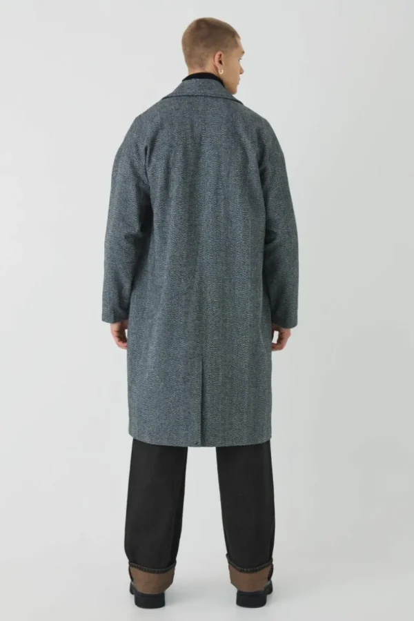 boohooMAN Oversized Drop Shoulder Herringbone Overcoat In | Man | Coats & Jackets