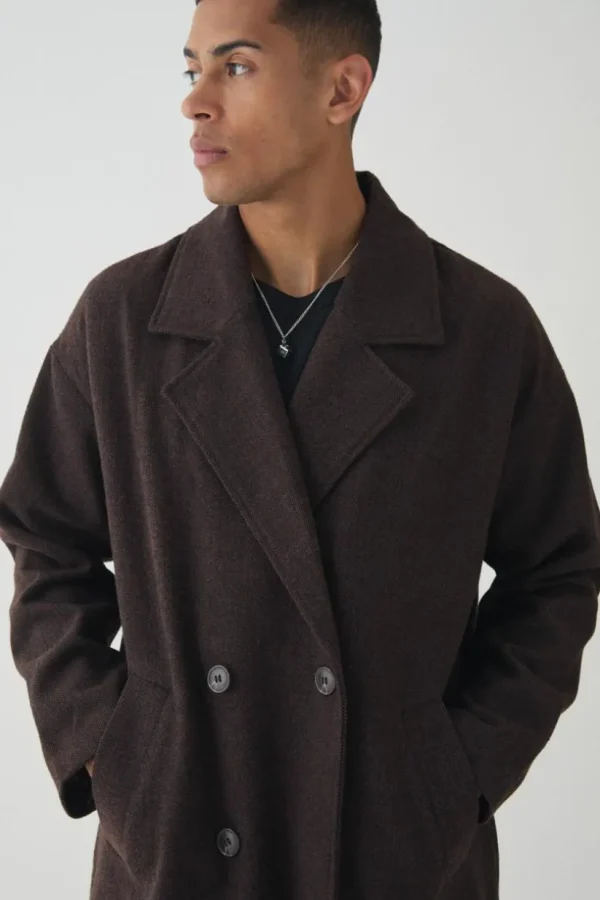 boohooMAN Oversized Drop Shoulder Herringbone Overcoat In | Man | Coats & Jackets