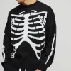 boohooMAN Oversized Drop Shoulder Skeleton Print Knitted Jumper | Knitwear | Going Out Knitwear