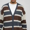 boohooMAN Oversized Dropped Shoulder Brushed Stripe Knitted Cardigan | Knitwear | Going Out Knitwear