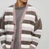 boohooMAN Oversized Dropped Shoulder Brushed Stripe Knitted Cardigan | Knitwear | Going Out Knitwear