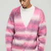 boohooMAN Oversized Dropped Shoulder Brushed Stripe Knitted Cardigan | Knitwear | Going Out Knitwear