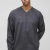 boohooMAN Oversized Dropped Shoulder Fluffy V Neck Knit Jumper | Knitwear | Going Out Knitwear