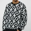 boohooMAN Oversized Dropped Shoulder Jacquard Brushed Knit Jumper | Knitwear | Going Out Knitwear