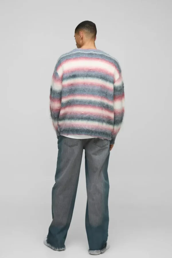 boohooMAN Oversized Dropped Shoulder Brushed Stripe Knitted Cardigan | Knitwear | Going Out Knitwear