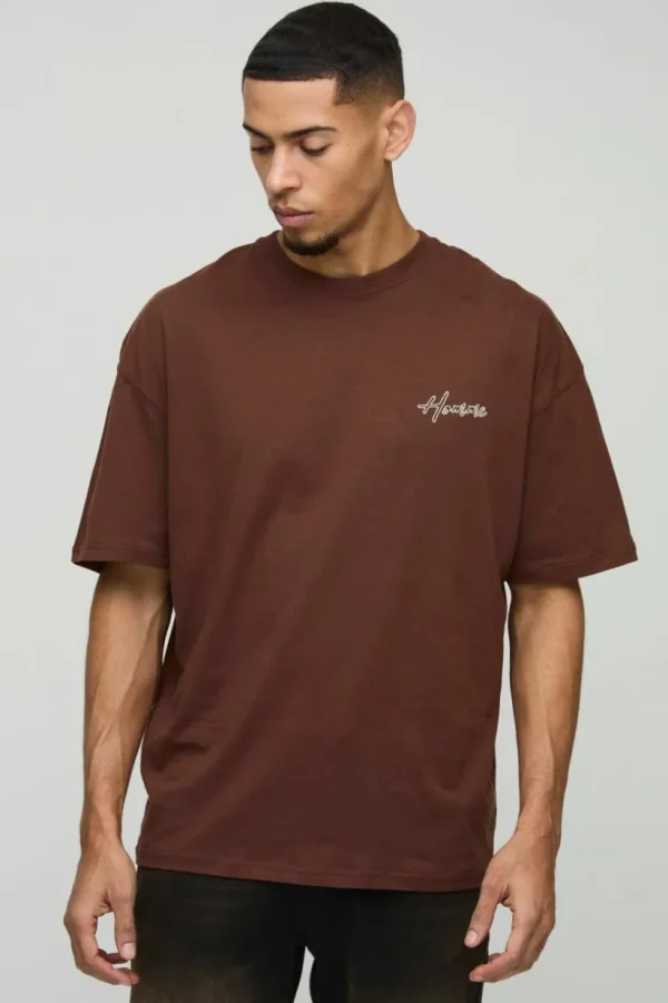 boohooMAN Oversized Embroidered Homme T-Shirt | T-Shirts