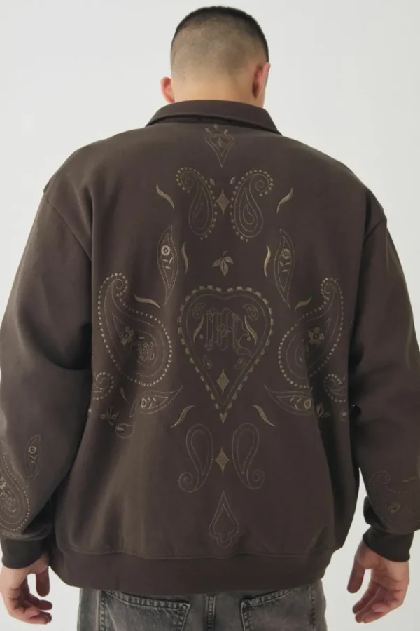 boohooMAN Oversized Embroidered Paisley Harrington Jacket | Coats & Jackets