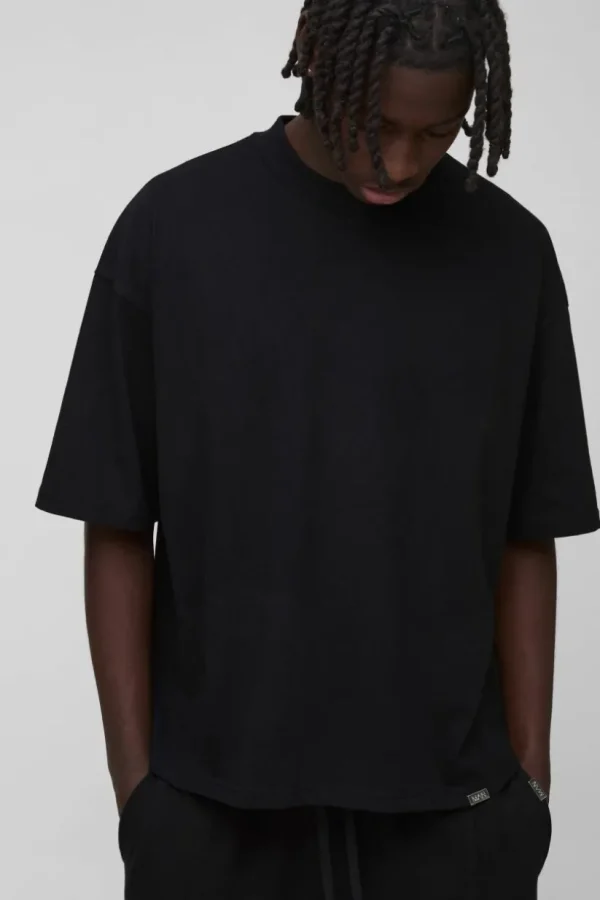 boohooMAN Oversized Extended Neck Boxy Heavyweight T-shirt | Basics - Elevated | T-Shirts