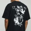 boohooMAN Oversized Extended Neck Floral Bird Graphic T-Shirt | T-Shirts