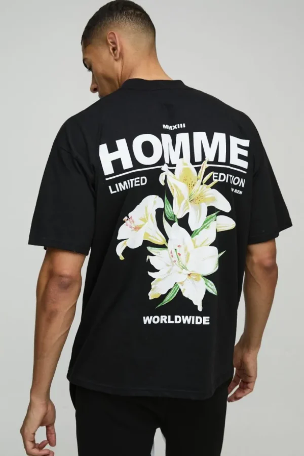 boohooMAN Oversized Extended Neck Homme Lily Graphic T-Shirt | Hoodies & Sweats | T-Shirts