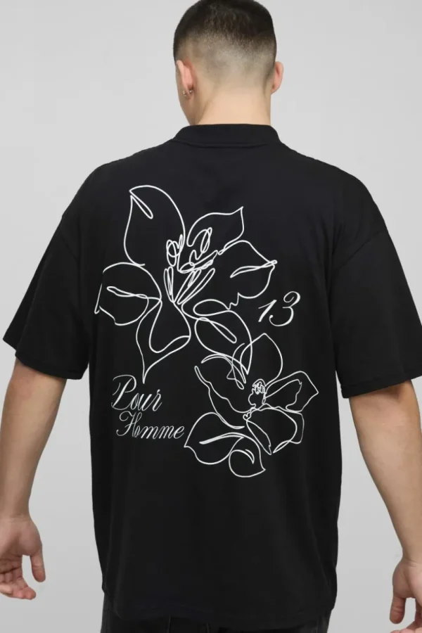 boohooMAN Oversized Extended Neck Line Drawn Floral Print T-Shirt | Hoodies & Sweats | T-Shirts