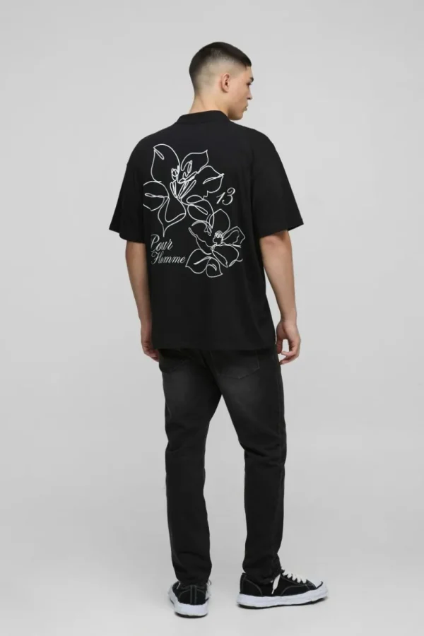 boohooMAN Oversized Extended Neck Line Drawn Floral Print T-Shirt | Hoodies & Sweats | T-Shirts