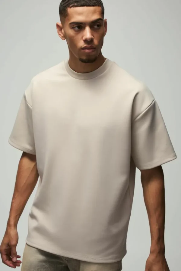 boohooMAN Oversized Extended Neck Scuba T-Shirt | T-Shirts