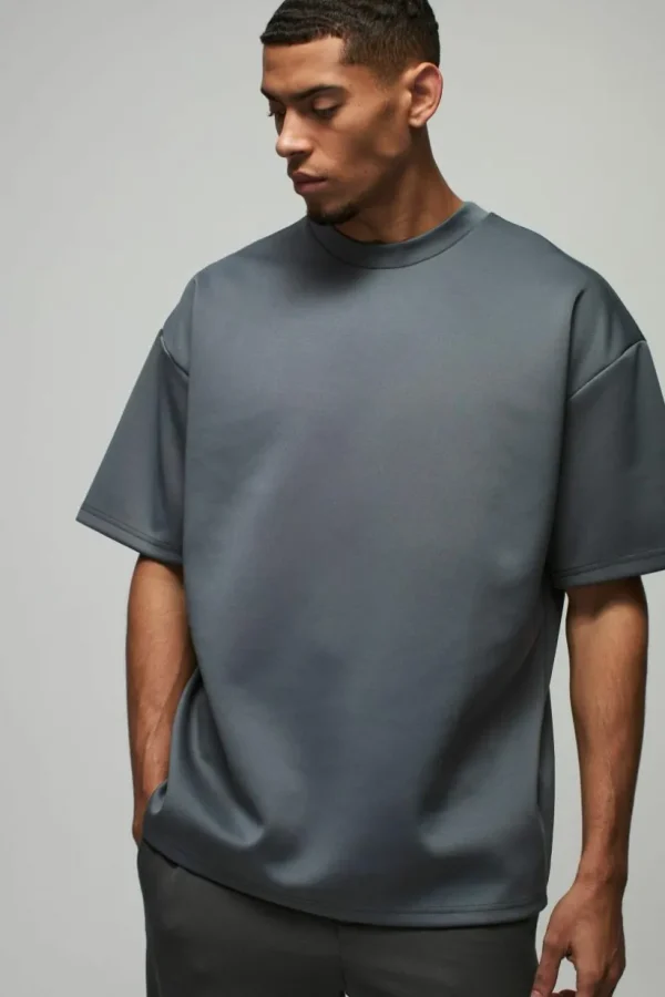 boohooMAN Oversized Extended Neck Scuba T-Shirt | T-Shirts